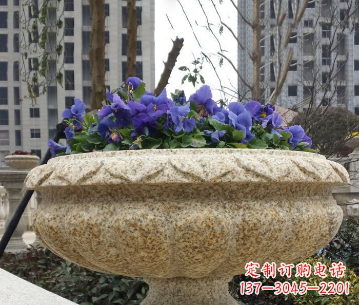 广西小区景观大理石花盆石雕 