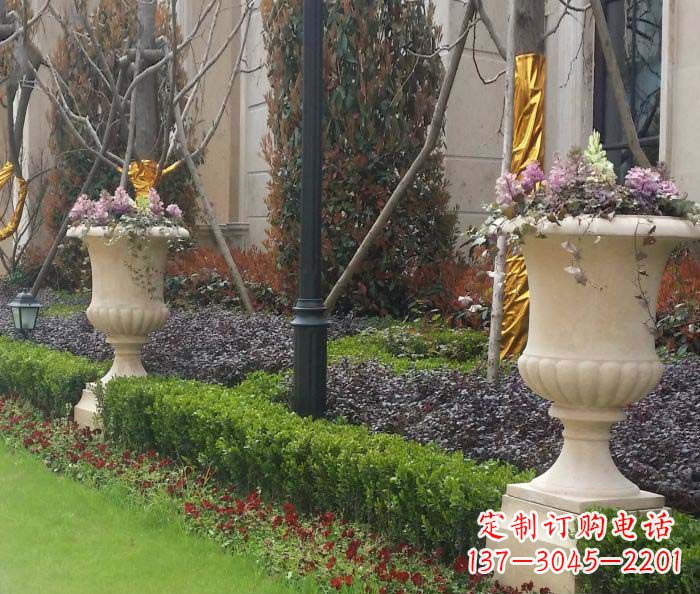 广西小区景观汉白玉花盆石雕