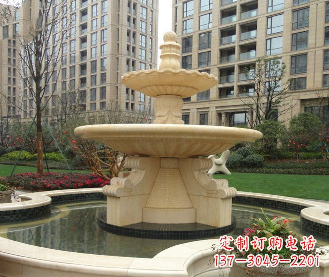 广西小区景观晚霞红多层喷泉石雕 (3)