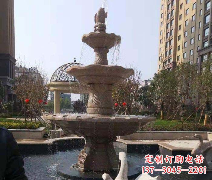 广西小区景观晚霞红鲤鱼石雕喷泉