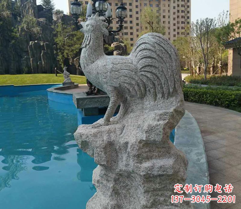 广西小区十二生肖鸡动物石雕