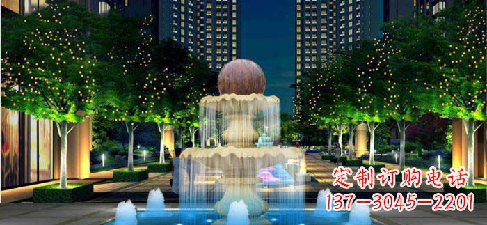 广西小区石来运转风水球石雕喷泉