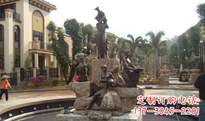 广西小区西方美女喷泉人物铜雕