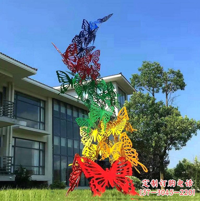 广西小区园林不锈钢彩色蝴蝶景观雕塑