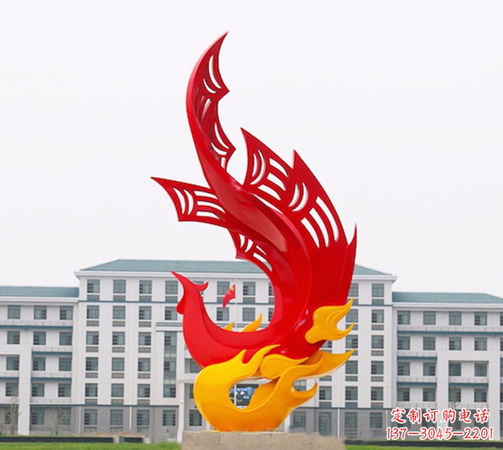 广西校园不锈钢凤凰浴火雕塑