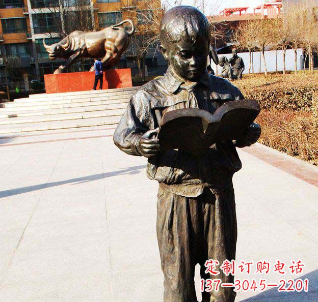 广西校园看书的小学生人物铜雕