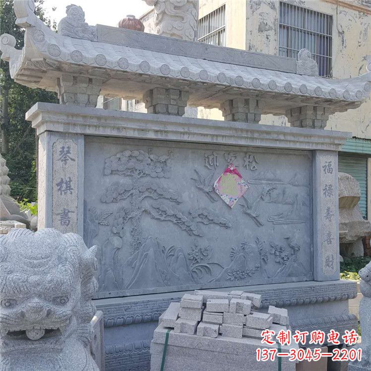 广西迎客松石雕影壁墙