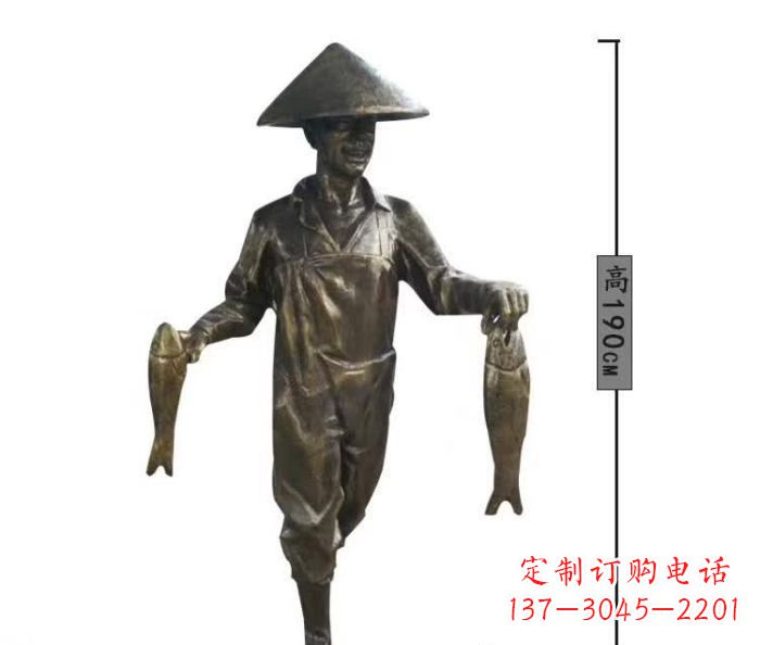 广西渔夫捕鱼民俗铜雕 (2)