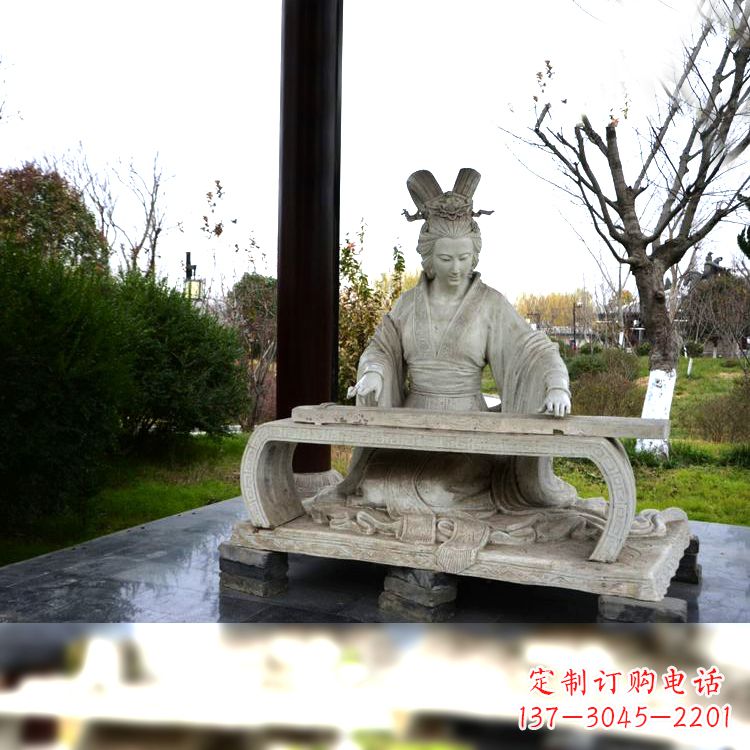 广西虞姬弹琴雕塑-公园古代人物著名美女情景雕塑