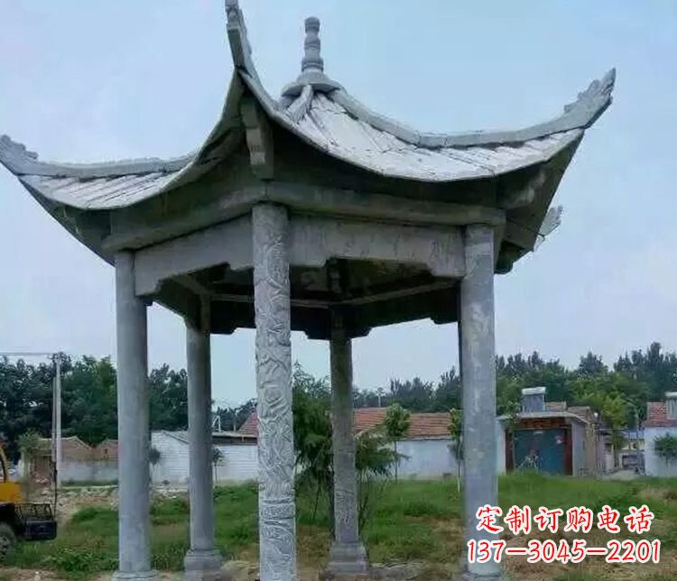 广西园林仿古六角凉亭景观石雕