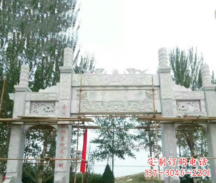 广西园林仿古三门牌坊石雕 (3)