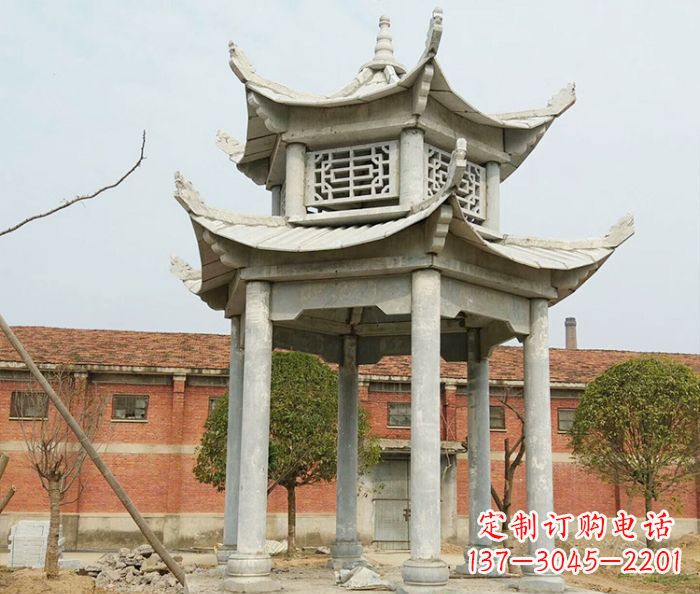 广西园林仿古双层石雕凉亭 (2)