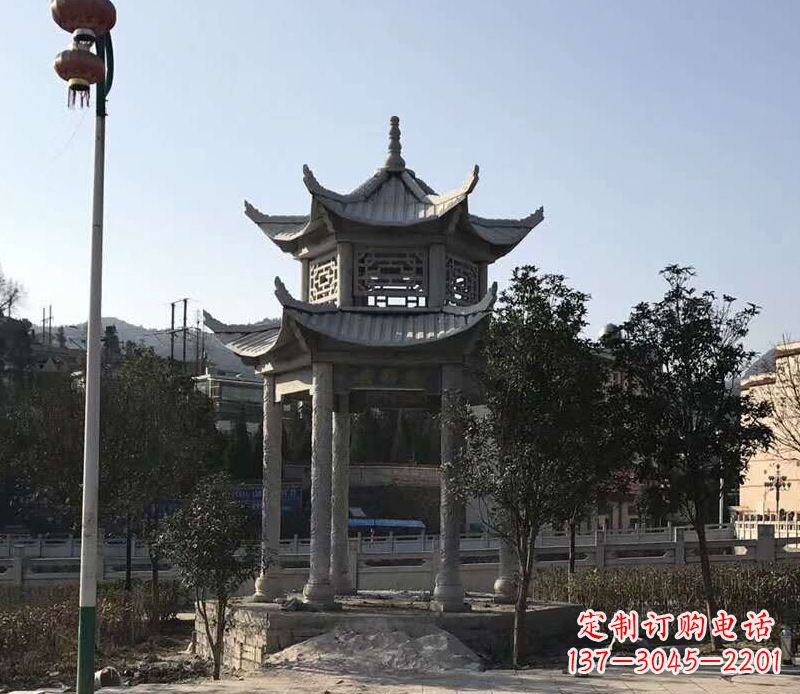 广西园林仿古双层石凉亭景观石雕 (4)