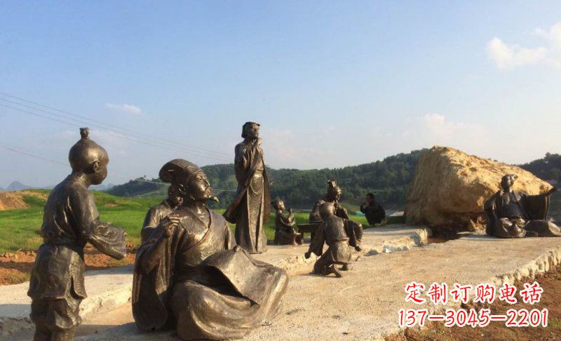 广西园林古代人物和玩耍的小孩小品铜雕