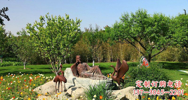 广西园林古代人物仙鹤景观铜雕