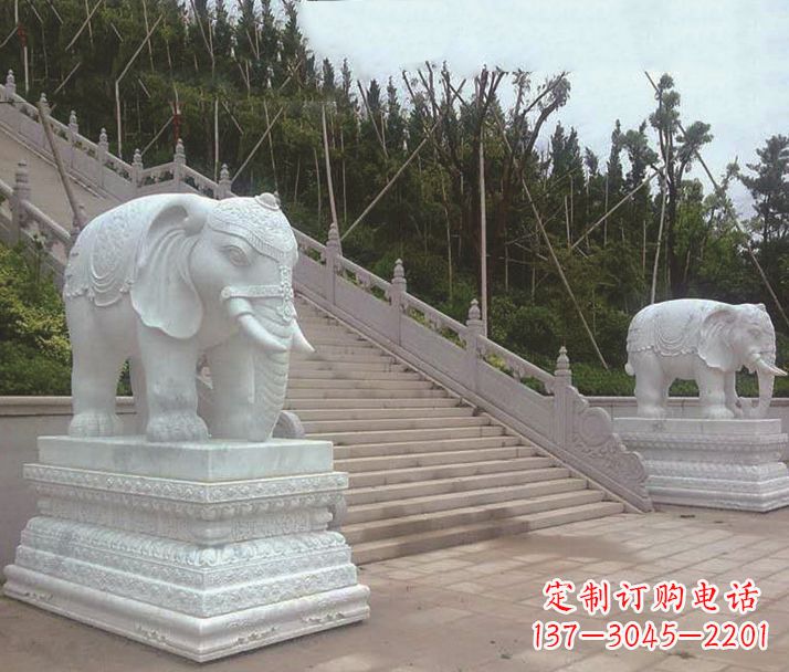 广西园林汉白玉大象景观石雕