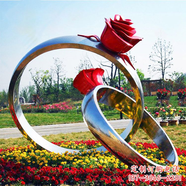 广西园林花丛不锈钢玫瑰花戒指雕塑