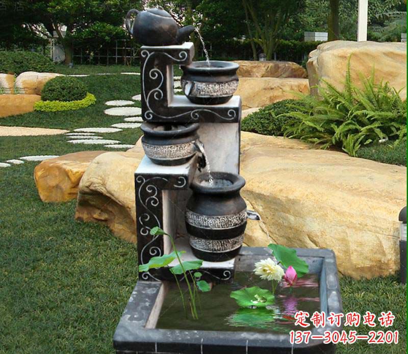 广西园林景观茶壶流水池石雕
