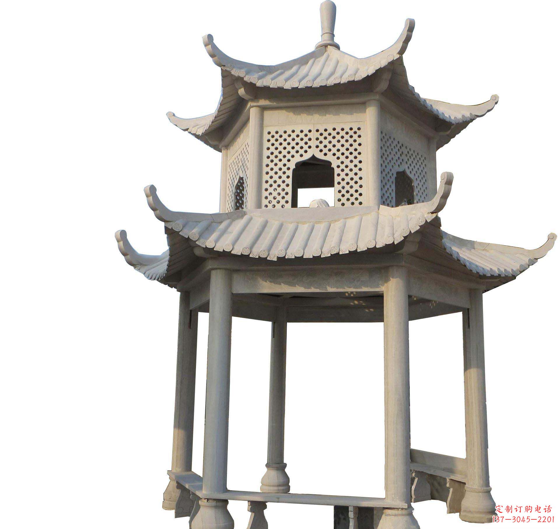 广西园林景观大理石六角石雕双层凉亭