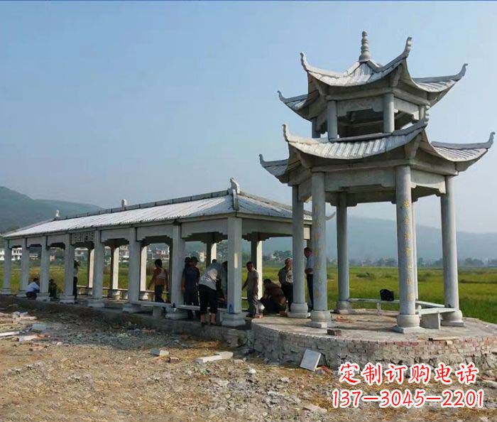 广西园林景观仿古石雕长廊凉亭