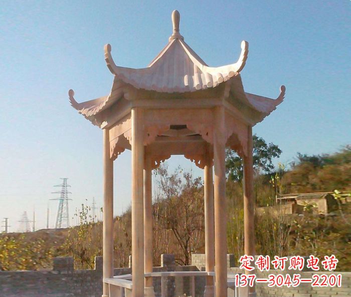 广西园林景观晚霞红单层石雕凉亭