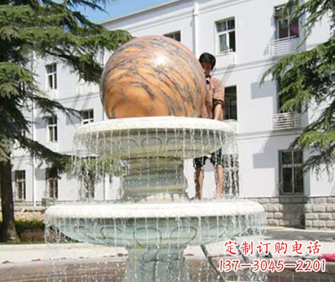 广西园林景观晚霞红风水球喷泉石雕 (2)