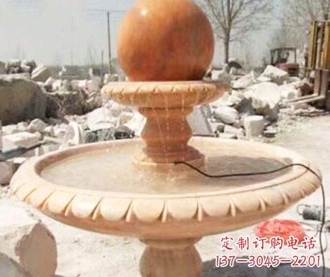 广西园林景观晚霞红风水球喷泉石雕 (3)