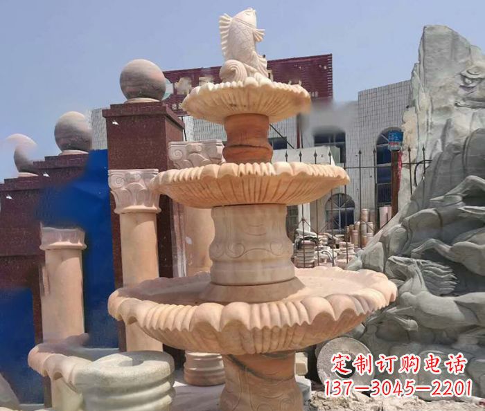 广西园林景观晚霞红鲤鱼喷泉石雕