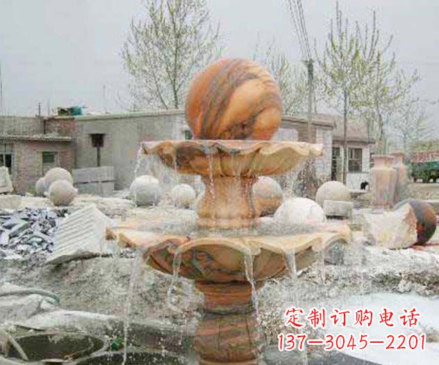 广西园林景观晚霞红风水球喷泉石雕