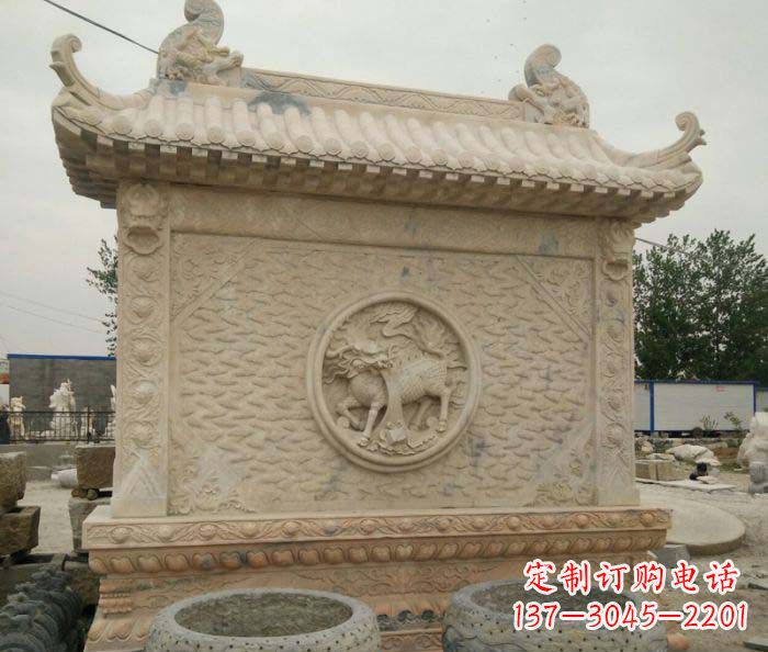 广西园林景观晚霞红石雕影壁