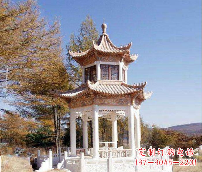 广西园林景观晚霞红双层石雕凉亭 (3)
