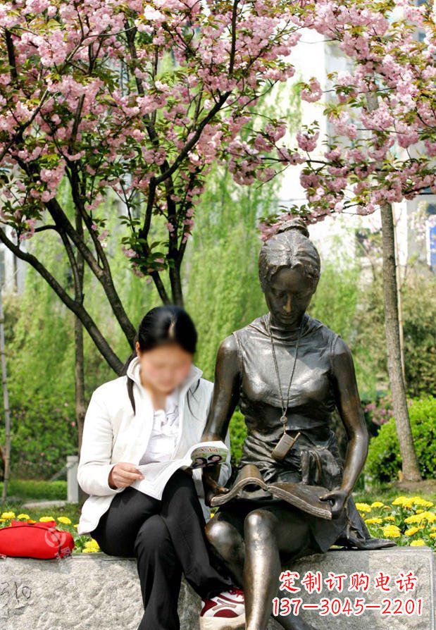 广西园林看书的女人人物景观铜雕