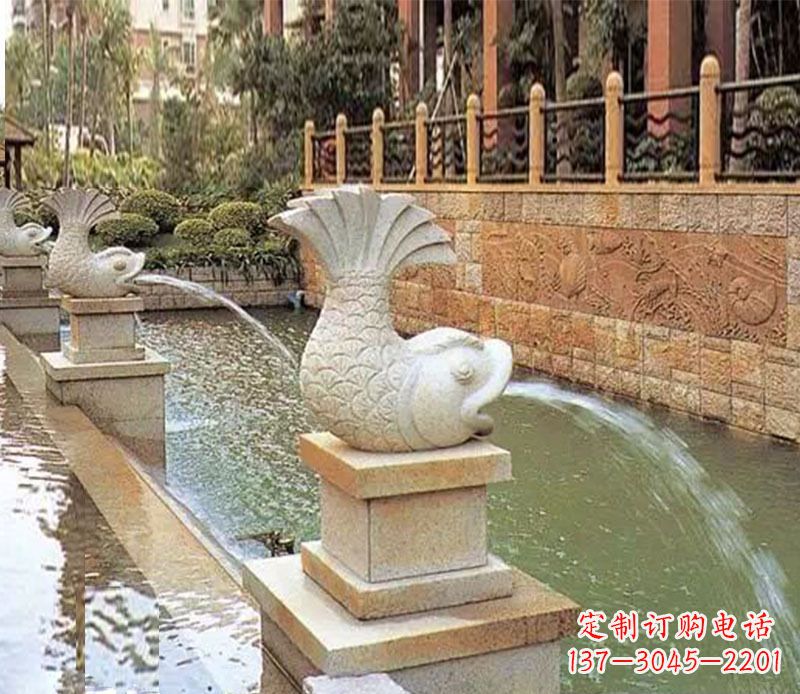 广西园林鲤鱼喷泉景观石雕