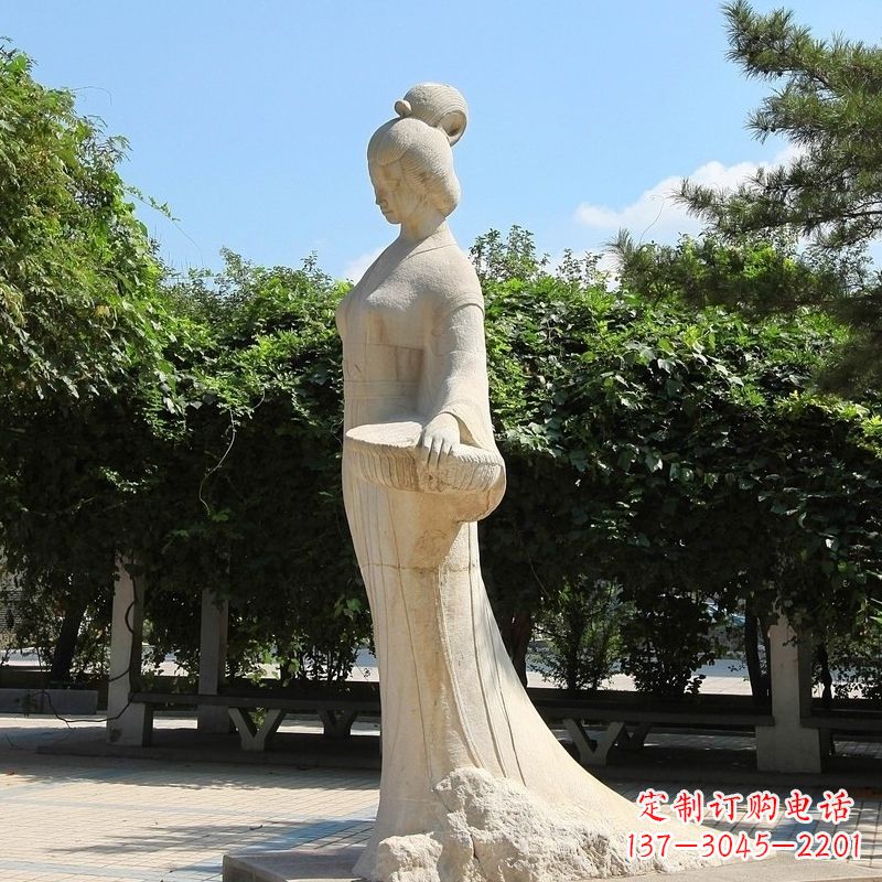 广西园林历史人物著名美女秦罗敷砂岩石雕塑像