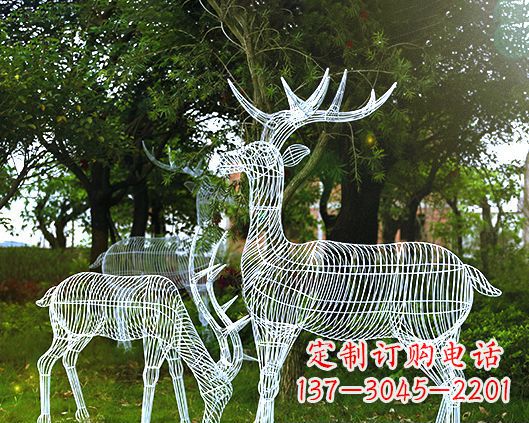 广西园林镂空梅花鹿不锈钢景观雕塑