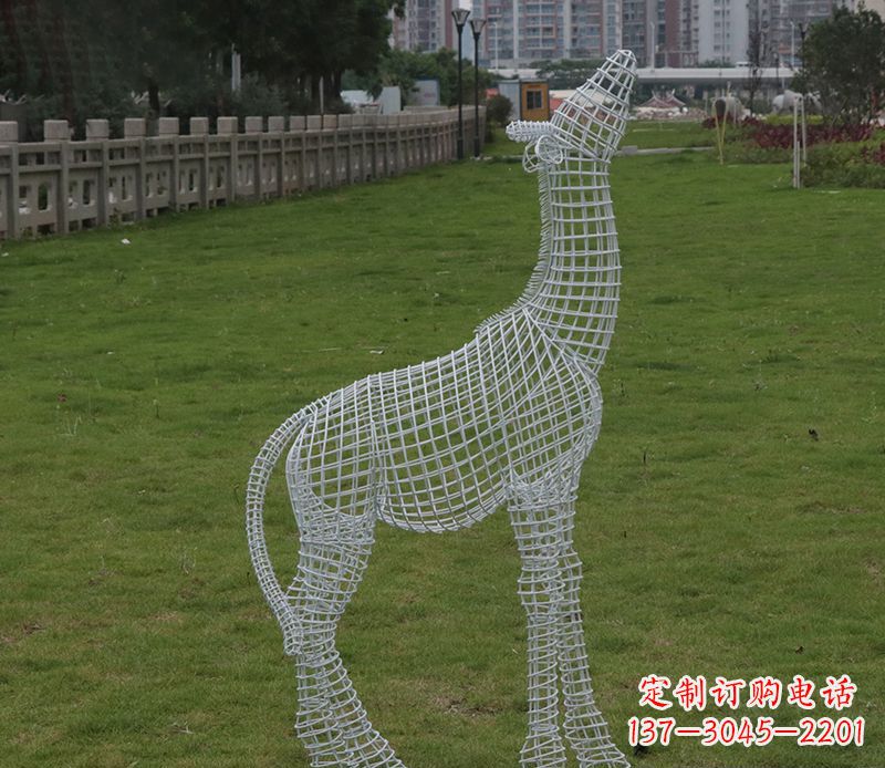 广西园林镂空仰头麋鹿不锈钢雕塑