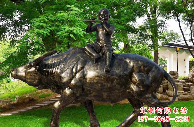 广西园林牧童骑牛铜雕