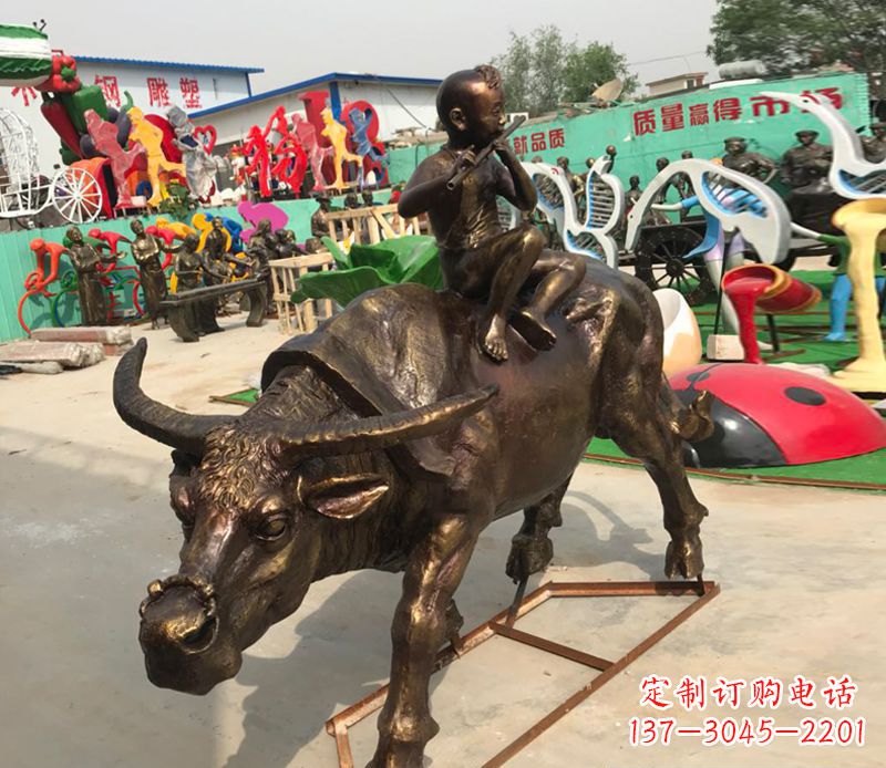 广西园林牧童骑牛铜雕塑