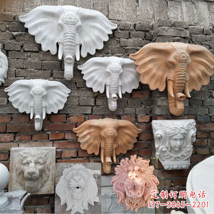 广西园林喷水壁挂大象头部雕塑