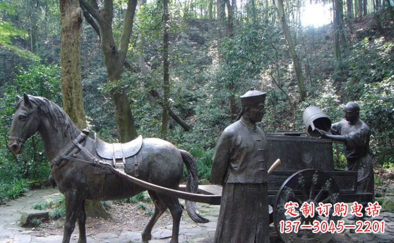广西园林清朝士兵和马车小品铜雕