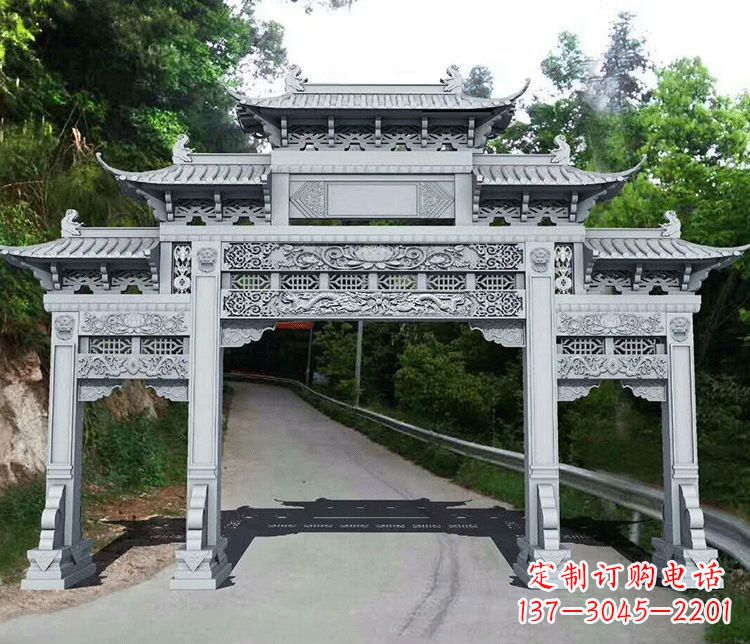 广西园林三门石牌坊景观石雕