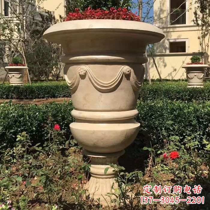 广西园林砂岩石雕花盆