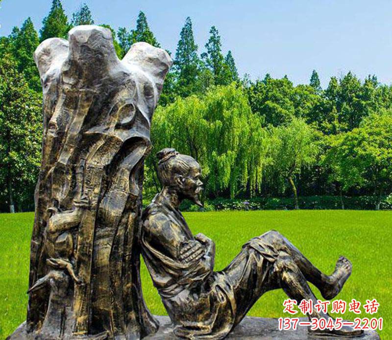 广西园林守株待兔典故人物铜雕
