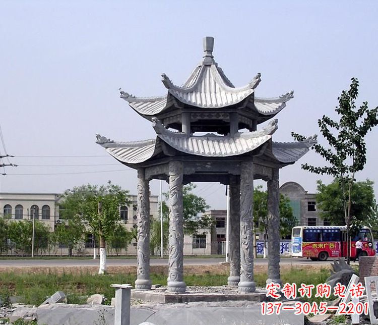 广西园林双层仿古凉亭石雕