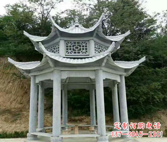 广西园林双层凉亭石雕 (2)