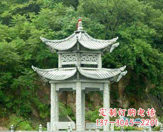 广西园林双层六角石凉亭景观石雕