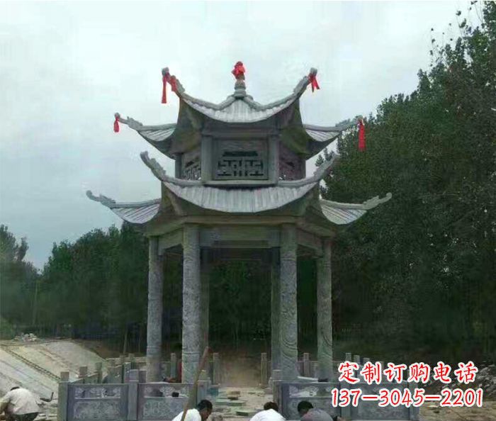 广西园林双层凉亭石雕 (3)