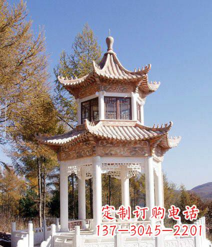 广西园林双层石凉亭景观石雕 (2)
