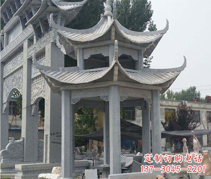 广西园林双层石雕凉亭