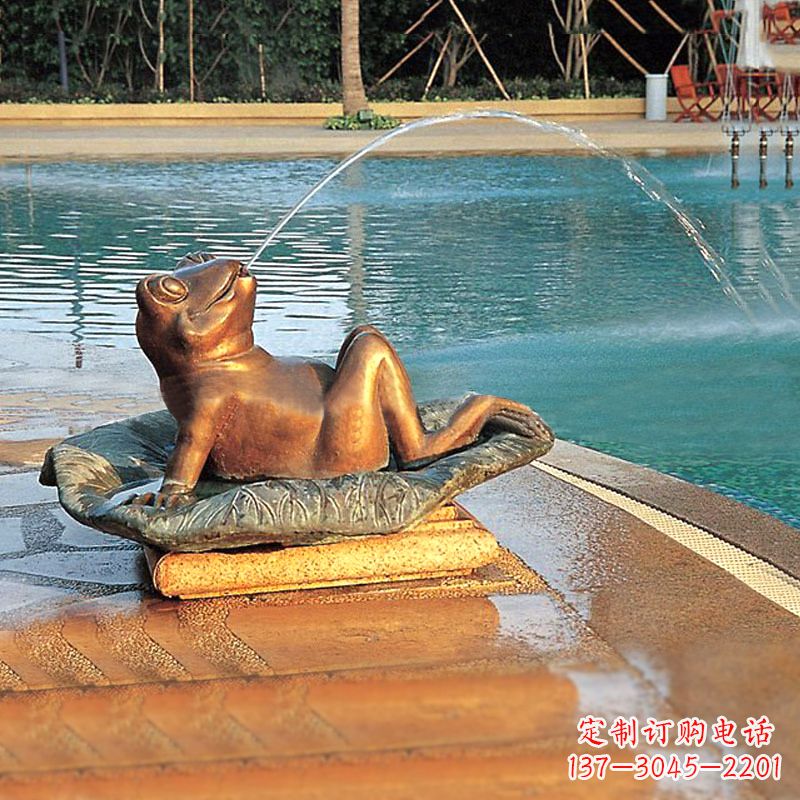广西园林水景池塘游泳馆喷水青蛙铜雕塑